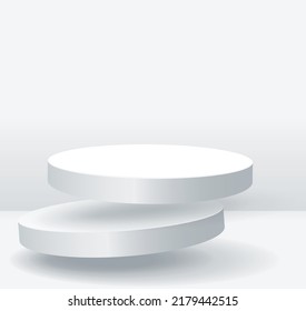 Minimal floating mockup cylindrical podium for product presentation on white color background