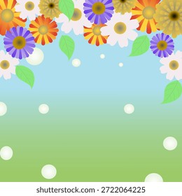 Fondo floral mínimo con espacio de texto Pastel verde, flores coloridas, hojas verdes.