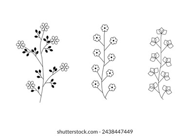 Minimal floral botanical line art. Vector illustration for logo or tattoo, invitations, save the date card.