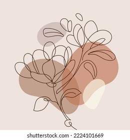Minimal floral line art. Modern abstract background. Trendy design. Pastel color palette. Single Continuous one line drawing vector illustration
