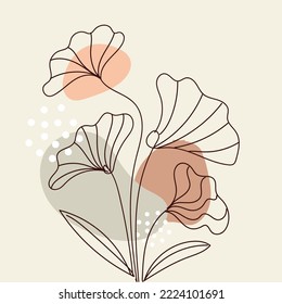 Minimal floral line art. Modern abstract background. Trendy design. Pastel color palette. Single Continuous one line drawing vector illustration