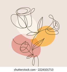 Minimal floral line art. Modern abstract background. Trendy design. Pastel color palette. Single Continuous one line drawing vector illustration