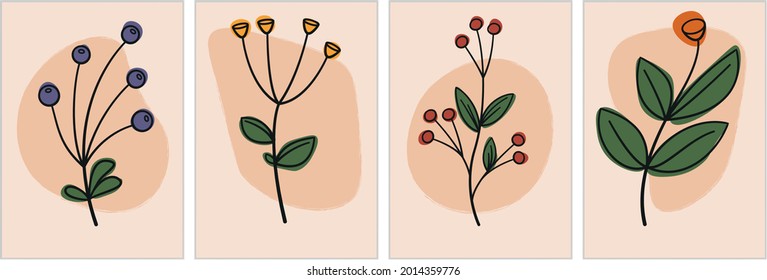 Minimal floral line and color art. Modern abstract background. Trendy design