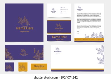 Minimal floral logo bundle branding package design template