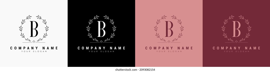 minimal floral monogram alphabet logo template frame badge icon symbol