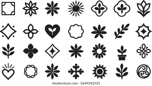 Minimal Floral and Nature Icon Set for Design and Decoration