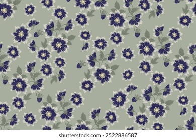 Minimal Blumenmuster nahtlos.Pastellblaue Blumen Ikat Design Paisley Stickerei mit floralen Motiven. Ethnische Muster orientalische traditionelle Vektorgrafik. 