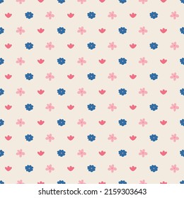 Diseño minimalista de patrones florales sin fisuras con flores abstractas pequeñas. Es muy útil para los bebés y los proyectos de guardería. las chicas imprimen. Patrones coincidentes disponibles. 