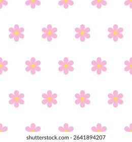 Minimal floral seamless pattern with pastel pink flowers. Vector illustration