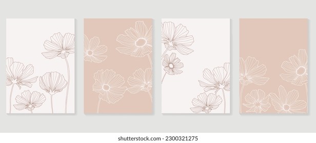 Minimal floral vector background cover. Plant hand drawn with copy space for text and line art poppy flowers in pastel colors. Botanical design suitable for banner, cover, invitation.