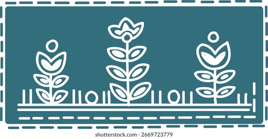 Diseño de Vector floral mínimo con flores dibujadas a mano, hojas y borde decorativo en estilo de arte popular. Perfecto para textiles, empaques, Fondos de pantalla, marcas, invitaciones y proyectos creativos modernos.