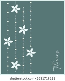 Minimal Floral Vector Design with Hanging Flowers, Dots, and Elegant Botanical Elements. Soft Teal Background. Modern Digital Artwork Perfect for Greeting Cards, Invitations, Wall Art, and Print.