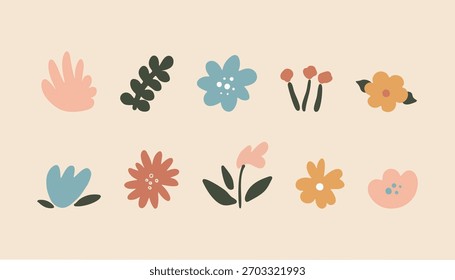 Minimal Floral Vector Set Cute Flat Botanical Elements and Pastel Flower Illustrations