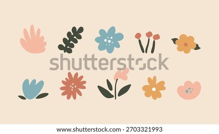 Minimal Floral Vector Set Cute Flat Botanical Elements and Pastel Flower Illustrations