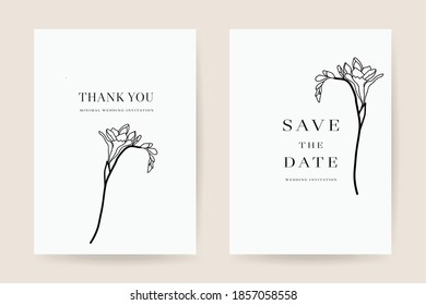 Minimal Floral wedding invitations vector template. Save the date, Thank you cards, RSVP, digital wedding anniversary cards . Electronic wedding card Vector illustration.