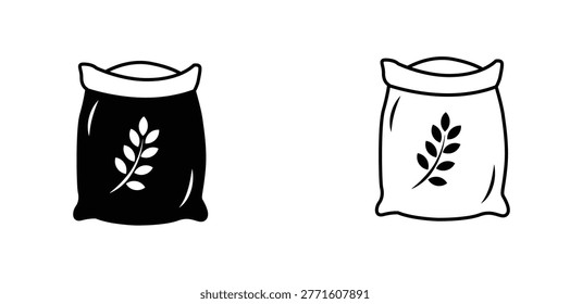 Minimal Flour Sack Icons with Wheat Ear, Organic Grain Storage and Agriculture Vector