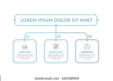 Minimal Flowchart With 3 Elements With Icons And Text, Infographic Template With 3 Steps Or Options, Vector Eps10 Illustration