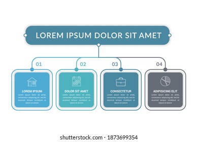 Minimal flowchart with 4 elements with icons and text, infographic template with 4 steps or options, vector eps10 illustration