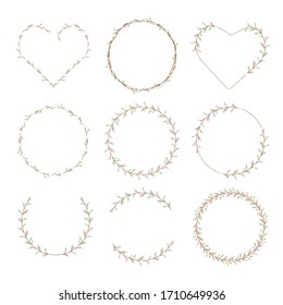 minimal flower bud heart and circle wreath collection