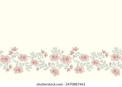 Minimal flower pattern vintage wallpaper background border embroidery texture design vector illustration hand drawn. 