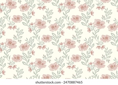 Minimal flower pattern vintage wallpaper background border embroidery texture design vector illustration hand drawn. 