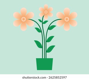 Ilustração mínima do vetor do vaso da flor com pétalas de gradiente suave