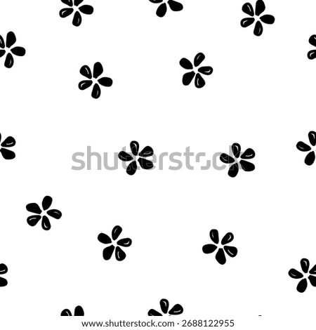 Minimal flower seamless pattern. Hand-drawn vector repeat design with small black floral elements on white background