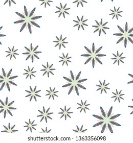 Minimal flower seamless pattern vector illustration. Floral design for fabric interior decor. Gentle simple flower seamless background. Botanical motifs vector illustration with abstract daisy.