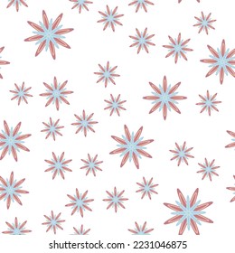 Minimal flower seamless pattern vector illustration. Floral design for fabric interior decor. Simple flower blossom seamless background. Vector organic illustration with abstract chamomile.