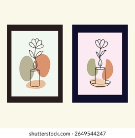 Flor mínima na arte da linha do vaso Abstrato Botânico Imprimível Wall Art
