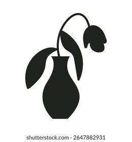 Minimal Flower in Vase Silhouette, Elegant Floral Vector Clipart.