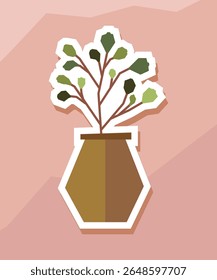 Minimal Flowering Plant Sticker in Hexagonal Pot