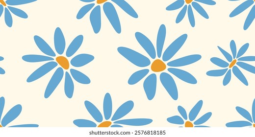 Minimal flowers beautifully in hand-drawn floral pattern blue color, seamless designs on textiles, clothing, gift wrapping, banners, home decor, abstract backgrounds. Vector illustration.