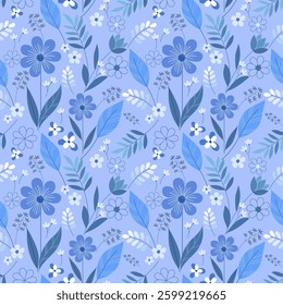 Minimal flowers in blue tone on blue background  for fashion print  textiles  wallpapers  wrapping paper  background