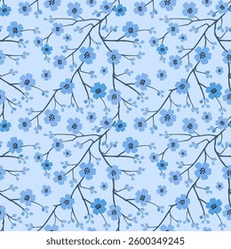 Minimal flowers in blue tone on light blue background  for fashion print  textiles  wallpapers  wrapping paper  background
