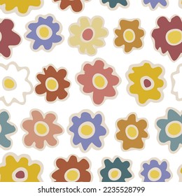 Minimal Flowers Seamless Pattern with Earthtone Colors, Print for Kids and Women, Botanical Illustration, Blooming Flowers Decoration, Natural Background, Cute Hand Drawn Plants
