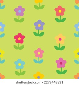 Minimal Flowers Seamless Pattern with Vivid Pastel Tone Colors, Print for Kids and Women, Botanical Illustration, Blooming Flowers Decoration, Natural Background, Cute Hand Drawn Plants