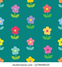 Minimal Flowers Seamless Pattern with Vivid Pastel Tone Colors, Print for Kids and Women, Botanical Illustration, Blooming Flowers Decoration, Natural Background, Cute Hand Drawn Plants
