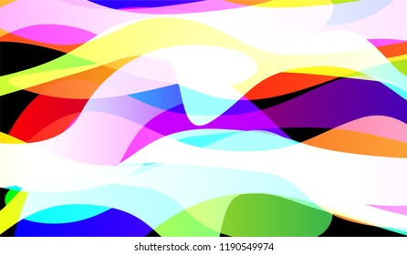 Minimal Flowing Background. Bright Neon Modern Design for Card, Banner, Placard. Gradient Shapes on Black Background.