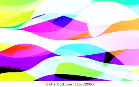 Minimal Flowing Background. Bright Neon Modern Design for Wallpaper, Brochure, Placard. Gradient Shapes on Black Background.