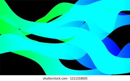 Minimal Flowing Background. Bright Neon Futuristic Design for Print, Brochure, Placard. Gradient Shapes on Black Background.