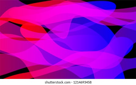 Minimal Flowing Background. Bright Neon Dynamic Design for Wallpaper, Brochure, Placard. Gradient Shapes on Black Background.
