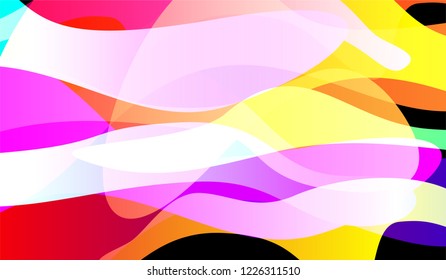 Minimal Flowing Background. Bright Neon Dynamic Design for Print, Cover, Poster. Gradient Shapes on Black Background.