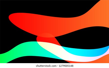 Minimal Flowing Background. Bright Neon Modern Design for Card, Cover, Poster. Gradient Shapes on Black Background.