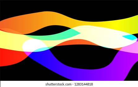 Minimal Flowing Background. Bright Neon Trendy Design for Print, Brochure, Poster. Gradient Shapes on Black Background.