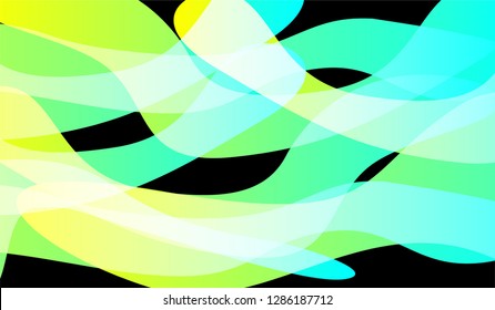 Minimal Flowing Background. Bright Neon Trendy Design for Print, Brochure, Placard. Gradient Shapes on Black Background.