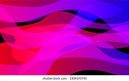 Minimal Flowing Background. Bright Neon Modern Design for Print, Brochure, Placard. Gradient Shapes on Black Background.