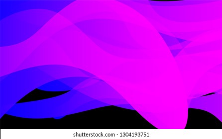 Minimal Flowing Background. Bright Neon Futuristic Design for Wallpaper, Brochure, Placard. Gradient Shapes on Black Background.