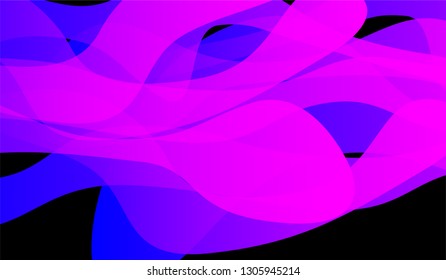 Minimal Flowing Background. Bright Neon Modern Design for Wallpaper, Banner, Placard. Gradient Shapes on Black Background.