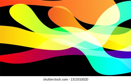 Minimal Flowing Background. Bright Neon Futuristic Design for Print, Brochure, Poster. Gradient Shapes on Black Background.
